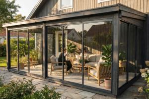 Hygge pulttak Sommer+ uisolert hagestue med herdet energiglass og moderne pulttak tilpasset etter mål